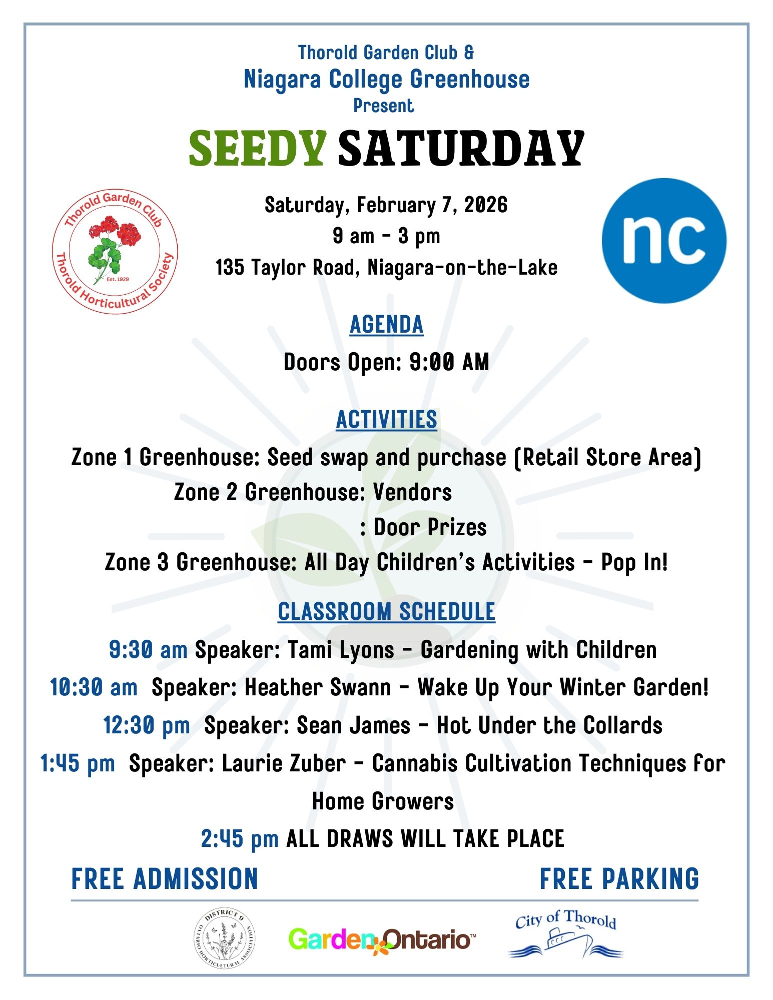 TGC Seedy Saturday Agenda